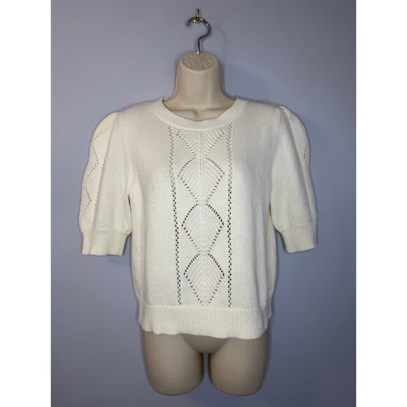 Sundance Knit Short Sleeve Sweater Cream Classic Romantic Sz MPetite - Picture 3 of 8